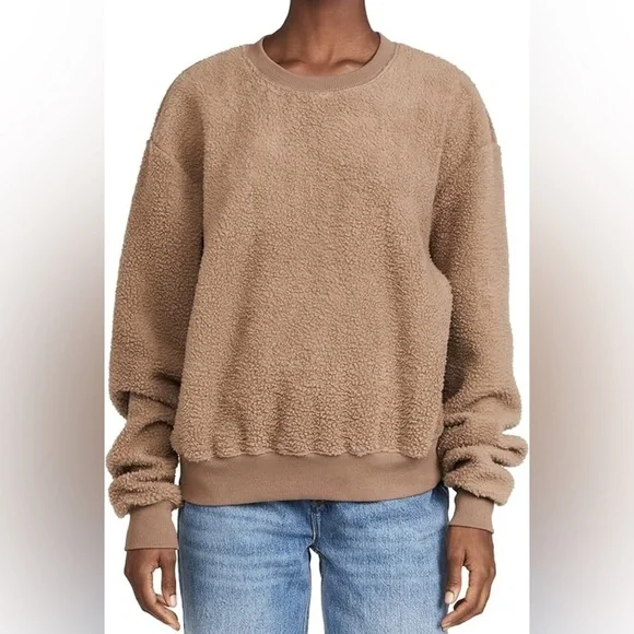 Good American Tan Sherpa Boyfriend Sweater size 2 (S-M) oversized - Picture 8 of 9